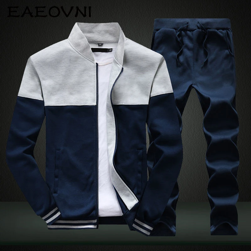 EAEOVNI Nam Phù Hợp Với Áo Bộ Khóa Kéo Lên Áo Hoodie Sweatpant Ngoài Trời Quần Jogger Trang Phục Miếng Dán Cường Lực Áo Quần Nam Quần Áo 2 Cái Bộ