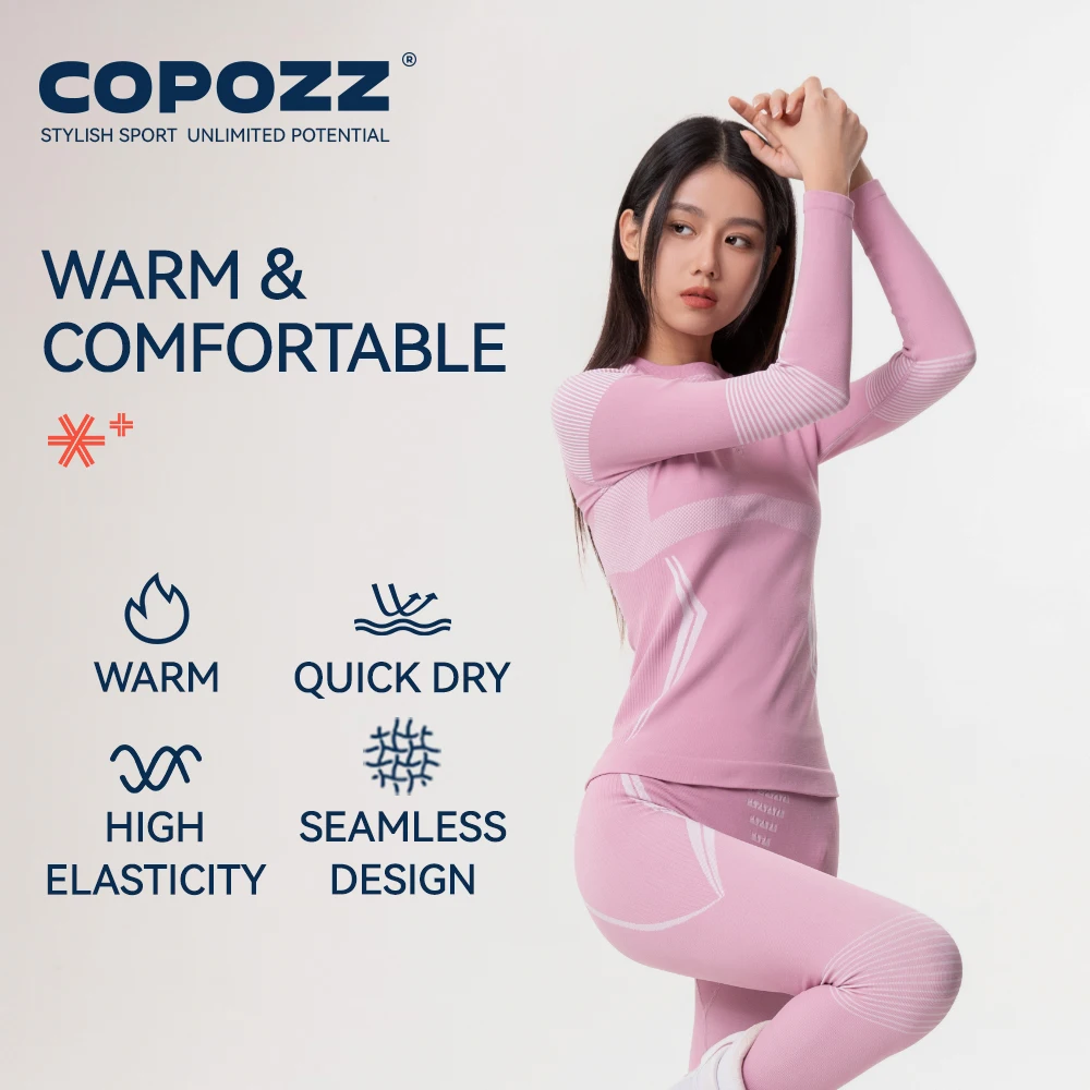 COPOZZ ผู้ชายผู้หญิงสกีชุดชั้นในชุดด่วนแห้งอเนกประสงค์การบีบอัดวอร์มแน่นสโนว์บอร์ดเสื้อและกางเกงผู้ใหญ่