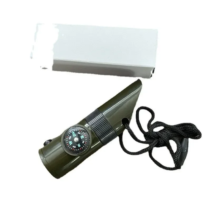 7 In 1 Jungle Survival Fluit Wandelen Fluit Kompas Spiegel Zaklamp Vergrootglas Led Licht Thermometer Opslag Kompas Tool