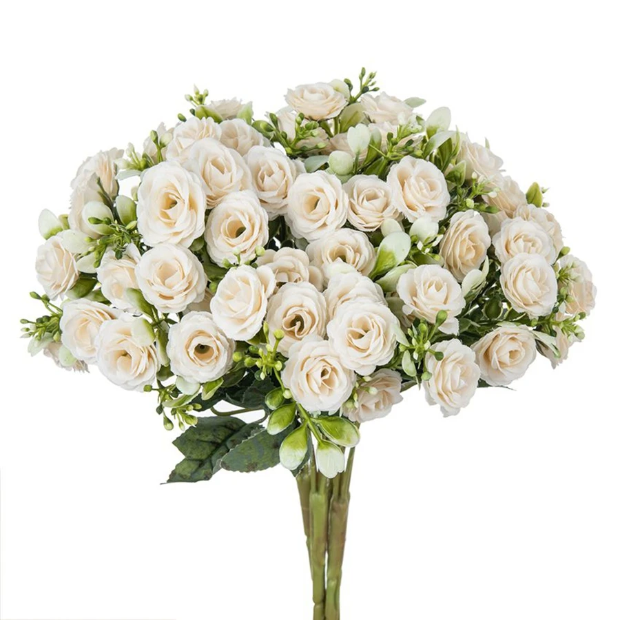 Flores artificiales, rosas de seda, ramo de novia para boda, mesa para el hogar, arco de jardín al aire libre, a prueba de rayos ultravioleta, decoración de habitación de regalo DIY