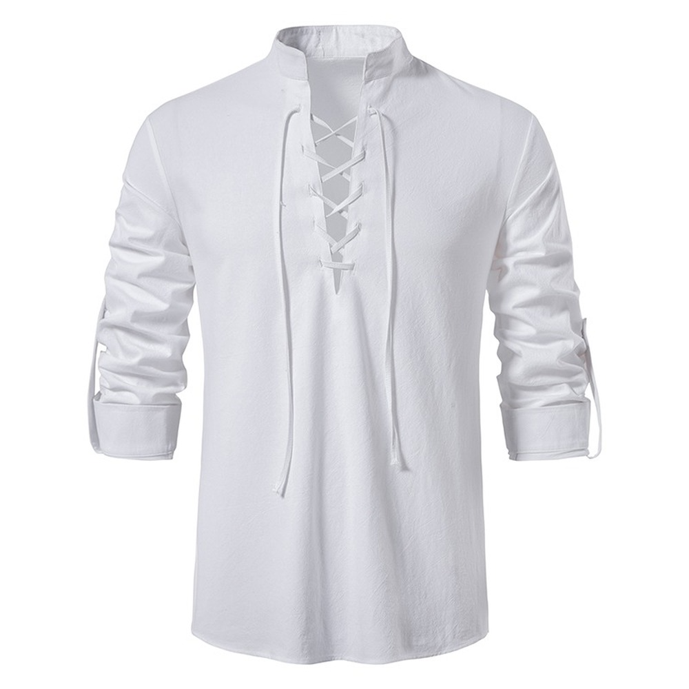 Nueva blusa informal para hombre, camisa de lino y algodón, camisetas de manga larga, camisas de Yoga Vintage con tapeta inclinada para primavera y otoño