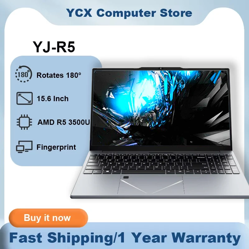 YJ-R5 Fingerprint Laptop AMD R5 3500U 15.6 Inch 60 Hz Windows 11 Notebook DDR4 MAX 32GB 2*SSD 5000mAh 1920x1080 Gaming Laptop