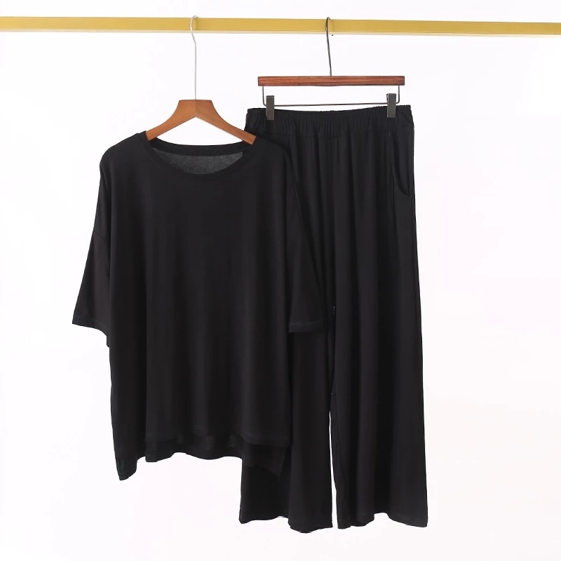 プラスサイズ 7XL 150 18K 夏モーダルパジャマセット半袖トップとパンツ女性ソフトパジャマスーツホーム女性女性パジャマ