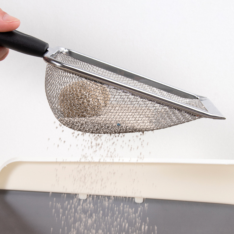 Pala per lettiera per gatti in acciaio inossidabile, foro piccolo, bentonite, sabbia minerale, rutina, pollo, pala con filtro multiforo, forniture per animali domestici