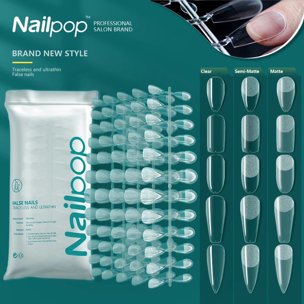 NAILPOP 120 Uds uñas postizas cubierta completa prensa en uñas ataúd Gel suave cápsula de Pose americana puntas de uñas postizas para sistema de extensión