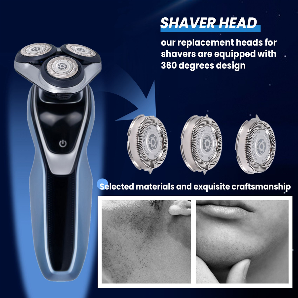 BABQ 3 peças de cabeças de substituição de barbeador SH50/52 para barbeadores Philips Norelco Series 5000 e AquaTouch