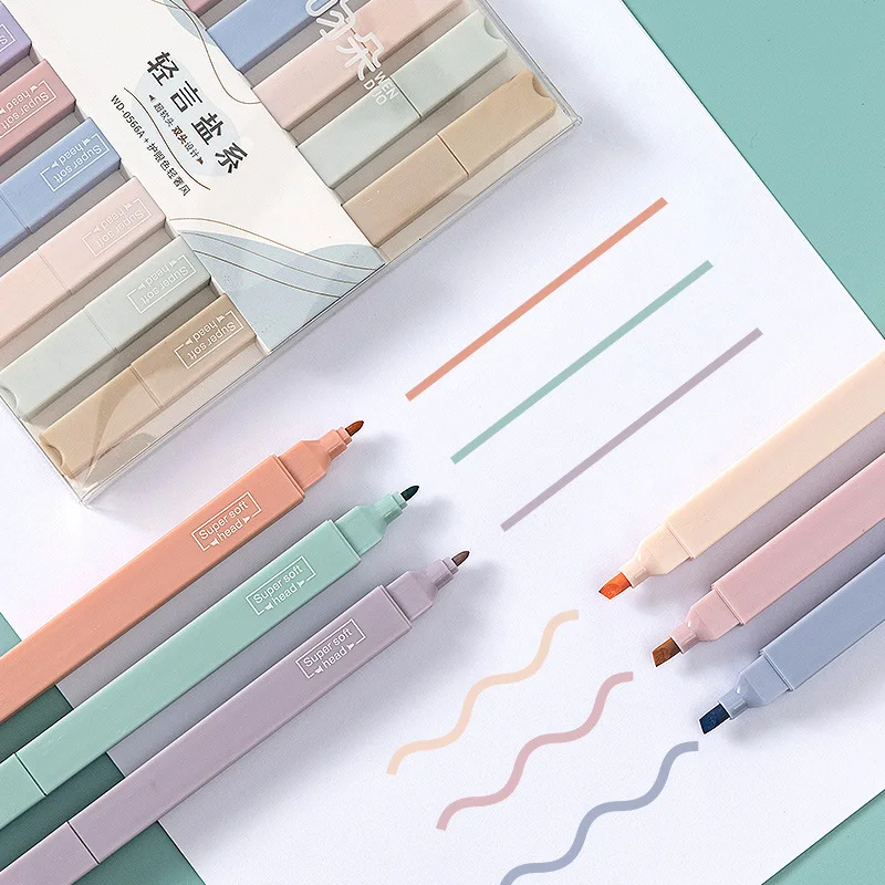 6 ชิ้น/เซ็ต Morandi สี Highlighter MARKER ปากกา Double-HEAD Highlighter ปากการายการเครื่องเขียน Back to School อุปกรณ์สาวของขวัญ