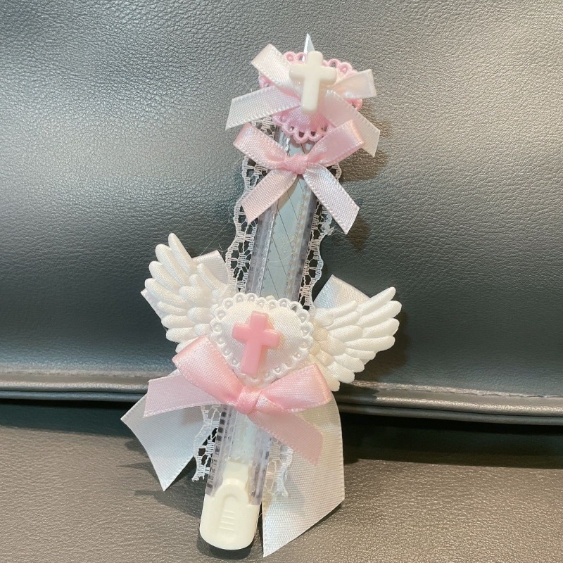 Cortador de caja de Color rosa Y2K de encaje dulce, diseño creativo, bonito cortador de papel con alas de lazo, Mini cuchillo de utilidad portátil, suministros para estudiantes
