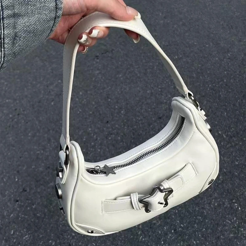 Frenchbag de ombro único para mulheres, fivela estrela personalizada, bolsa de axilas de nicho feminino, popular, couro PU, nova
