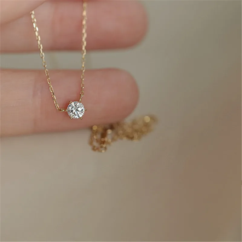 Chất Liệu Bạc 925 Mạ Vàng 14K Vòng Cổ Đa Năng Đơn Zircon Lấp Lánh Xương Đòn Dây Chuyền Nữ Cưới Trang Sức