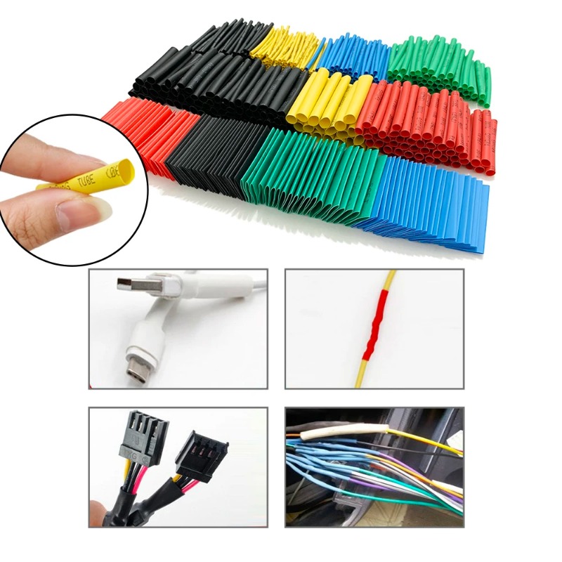 127-530 pces tubo termo retrátil com 300w pistola de ar quente 2:1 fio retrátil encolhendo envoltório tubulação cabo conectar capa proteção diy