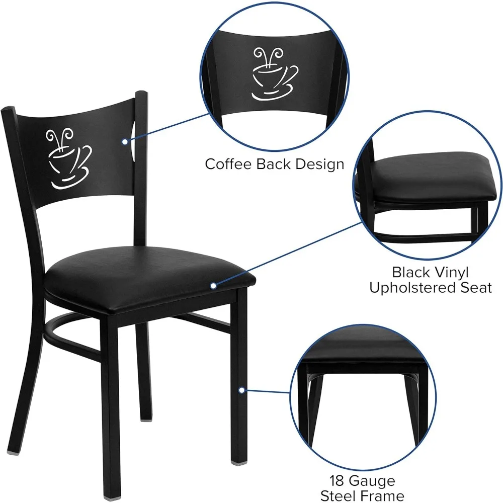 Metal couro crosta cadeira para sala de estar, café preto costas, assento de vinil, café, café móveis de madeira, 4 Pack Series