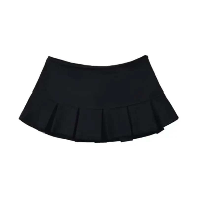 Fabric Y2K Mini Skirt Women Low Waist Wide Pleat Light Grey Sexy Vintage A-line Pleated Skirt Casual Skort Summer