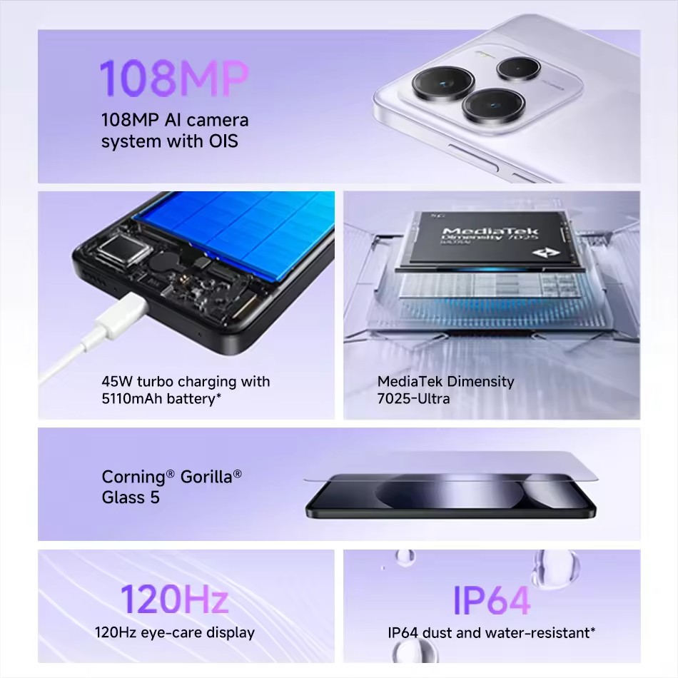 [World Premiere] Xiaomi Redmi Note 14 5G Global Version NFC Smartphone MTK Dimensity 7025-Ultra 108MP Camera 45W Turbo Charging