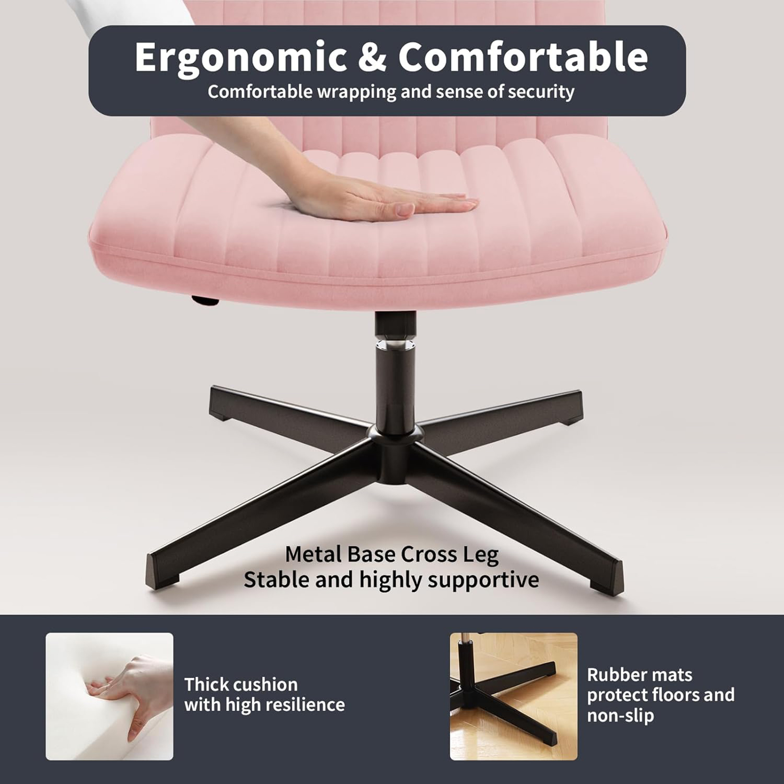 Cadeira de escritório com almofada mais larga, Cadeira de leitura, Assento sob medida, Função Rocker, Home 360 ° Swivel