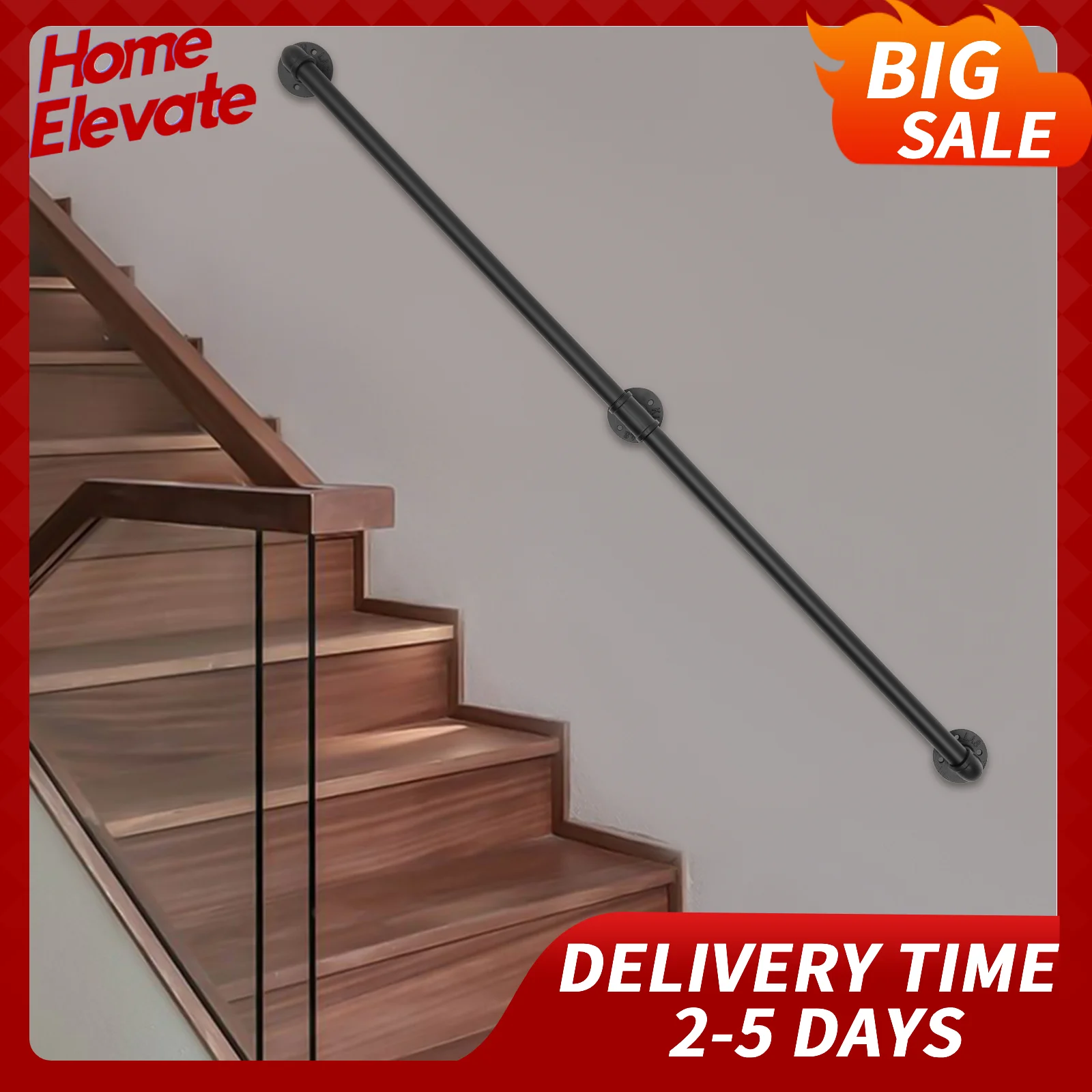 5FT Galvanized Iron Pipe Stair Handrail Industrial Wall Mounted Railing Indoor Outdoor Staircase Bathroom Loft Bar Balcony