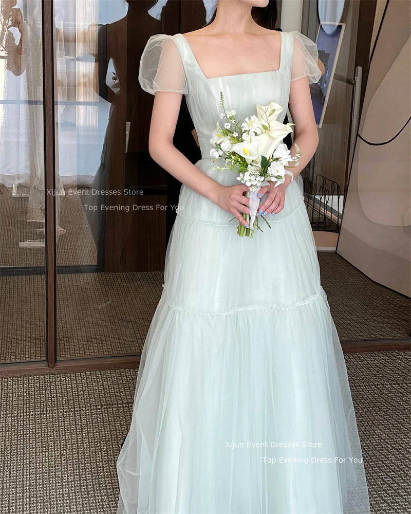 Xijun Fata Tulle A-Line Abiti da sposa Puff Maniche corte Abiti da ballo Lunghezza pavimento Abiti da festa da sposa per le donne coreane 2023