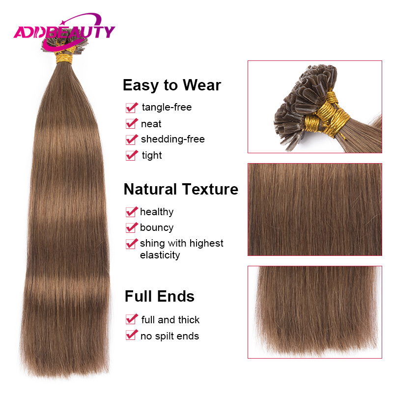 Addbeauty Extensions de cheveux de Fusion humaine U pointe kératine Capsule 100% Remy cheveux humains pointe d'ongle fait à la Machine Extension de cheveux naturel