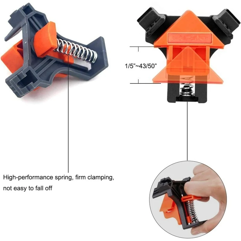 Instant-Adjust 90° Angle Clamps with Spring Mechanism - Heavy Duty Wood Clamps for Cabinet Assembly, Picture Framing, Woodcrafts