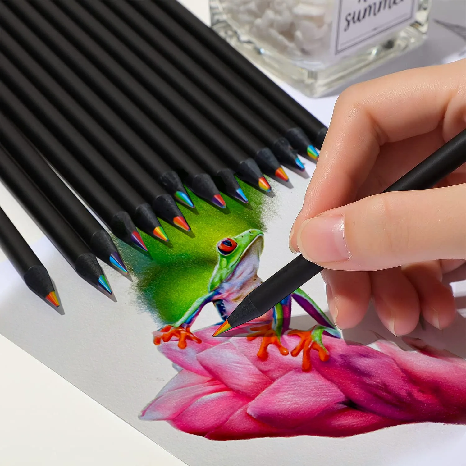 ดินสอไม้สีสันสดใส 10 ชิ้น 7 in 1 สีรุ้ง เหมาะสําหรับการสเก็ตช์ภาพ การวาดภาพ การวาดภาพ