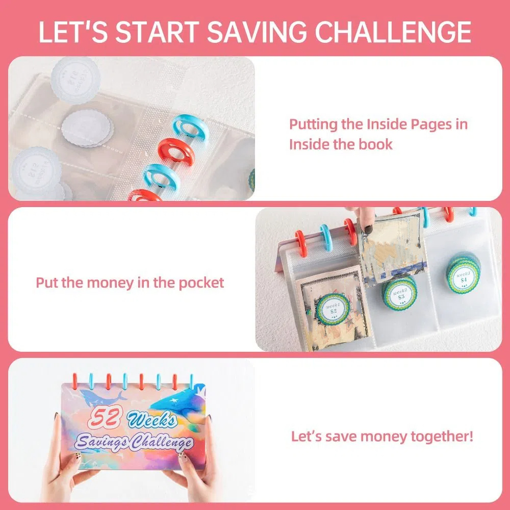 52 สัปดาห์ออมทรัพย์ Challenge Notebook สีสันสดรายสัปดาห์ซองจดหมายประหยัด Binder หลวมหลายกระเป๋า Budget Binder Planner