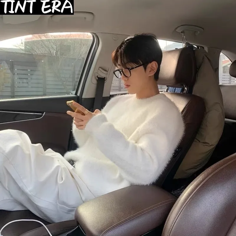 Mohair Pullover Männer Koreanische Verdicken Warme Stricken Herbst Winter Lose Beiläufige Langarm Pullover Fleece Streetwear