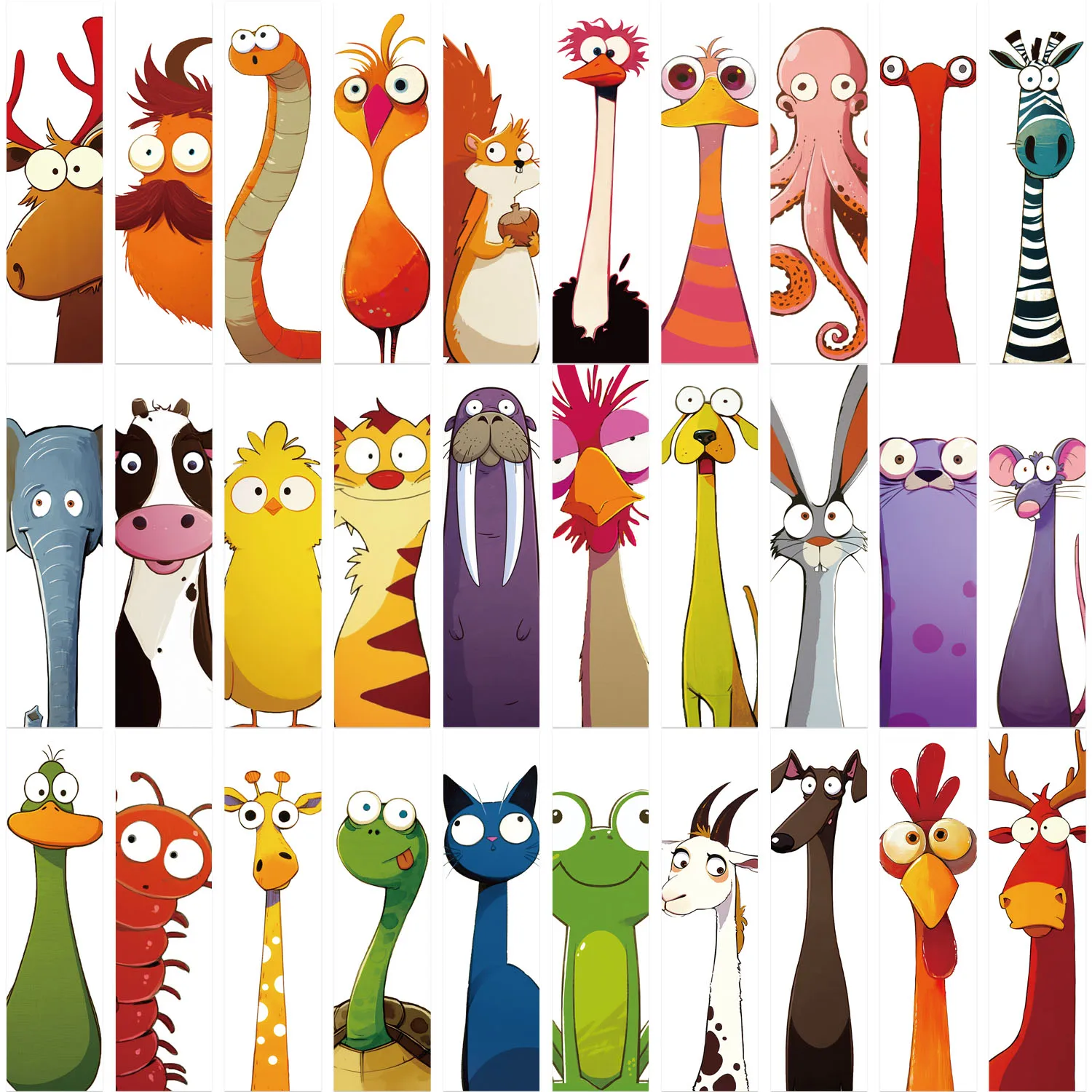 Marcapáginas de dibujos animados de animales divertidos, etiquetas de libros de lectura, decoración de estudiantes, regalos creativos, Página de bricolaje, 30 piezas