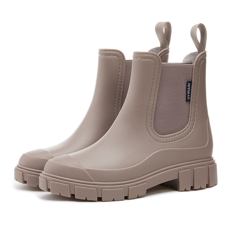 Botas impermeables para mujer, nuevo estilo, botines con boca elástica, zapatos de lluvia de media caña, botas de agua Chelsea antideslizantes para interiores y exteriores para mujer