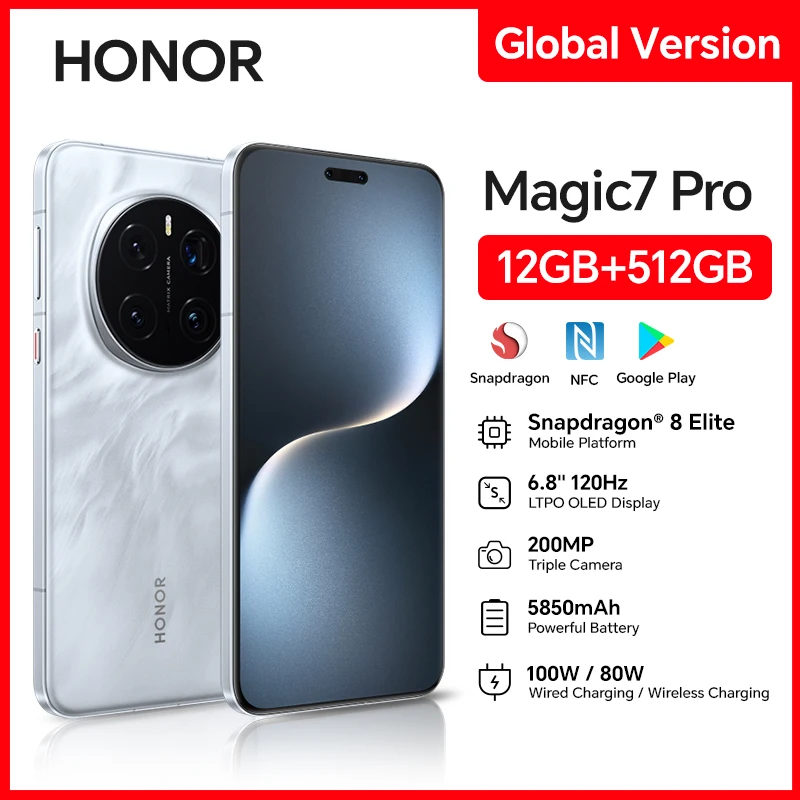 【Brand+】World Premiere Global Version HONOR Magic7 Pro 5G Smartphone Magic 7 Pro Snapdragon 8 Elite 120Hz OLED Screen