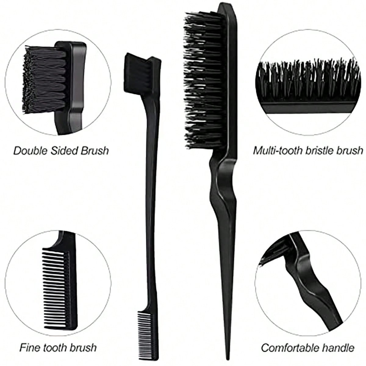 3pcs styling comb set with triple tear hair brush mouse tail comb edge brush,salon hair styling tool Special for real hair wigs