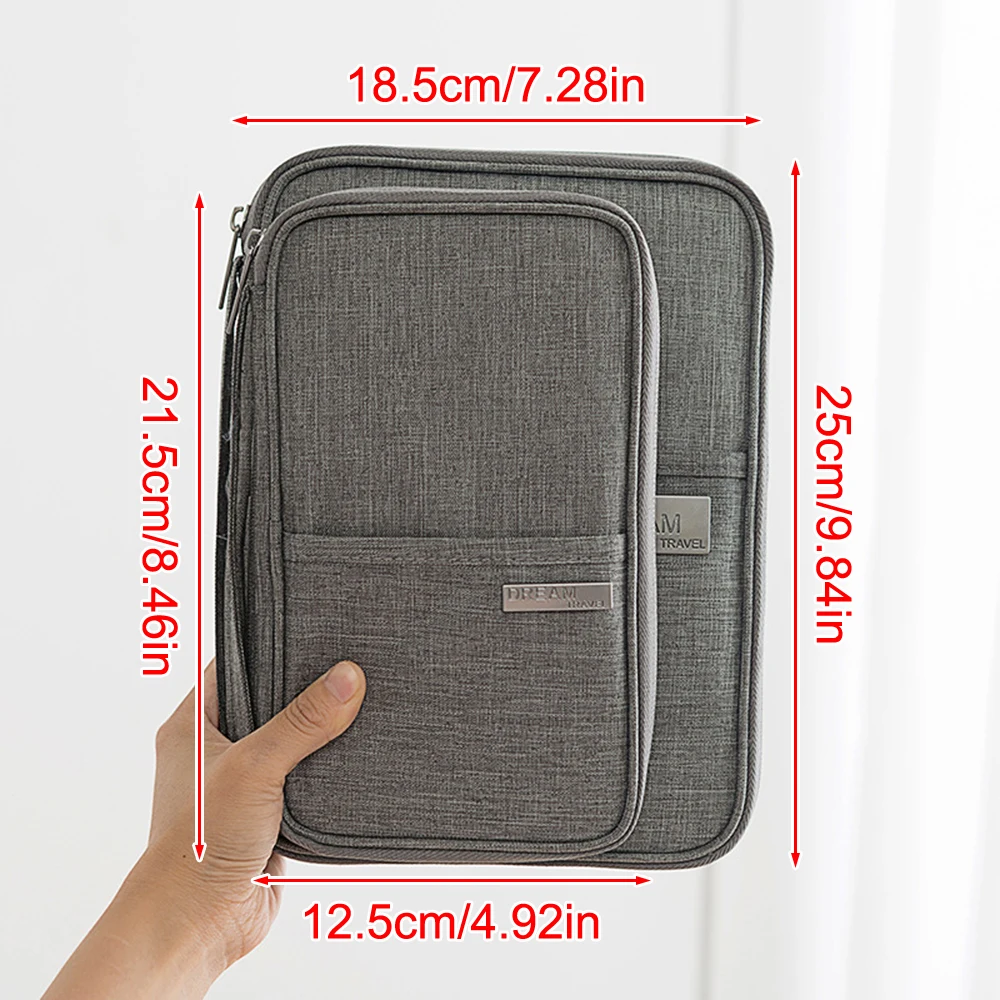 Organizador de documentos de viagem - Porta-passaporte à prova d'água com bloqueio RFID, slots para vários cartões e bolso com zíper para avião/trem