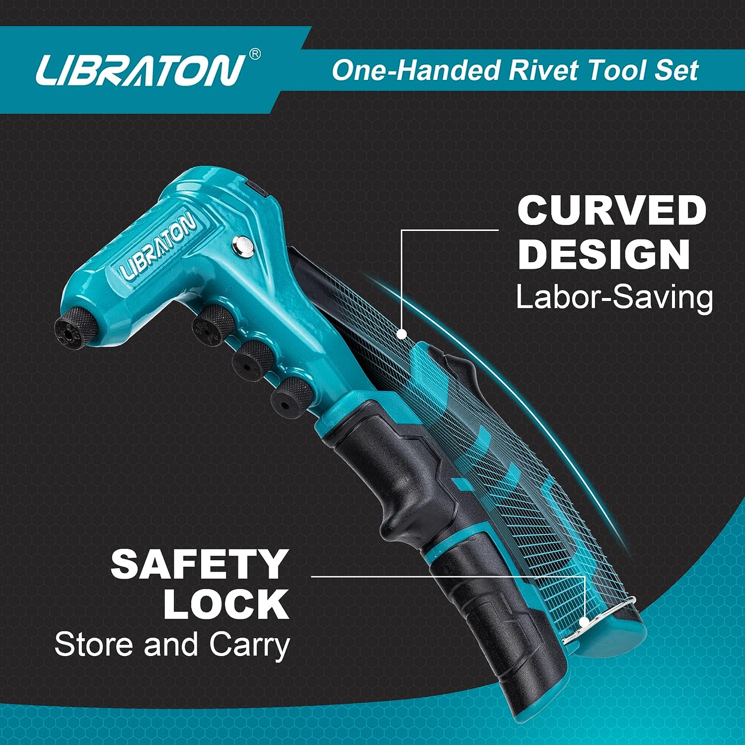 Libraton pistola de rebite de uma mão pop conjunto de arma de rebite profissional mão rebitador manual ferramenta de rebitagem com 200 rebites para metal