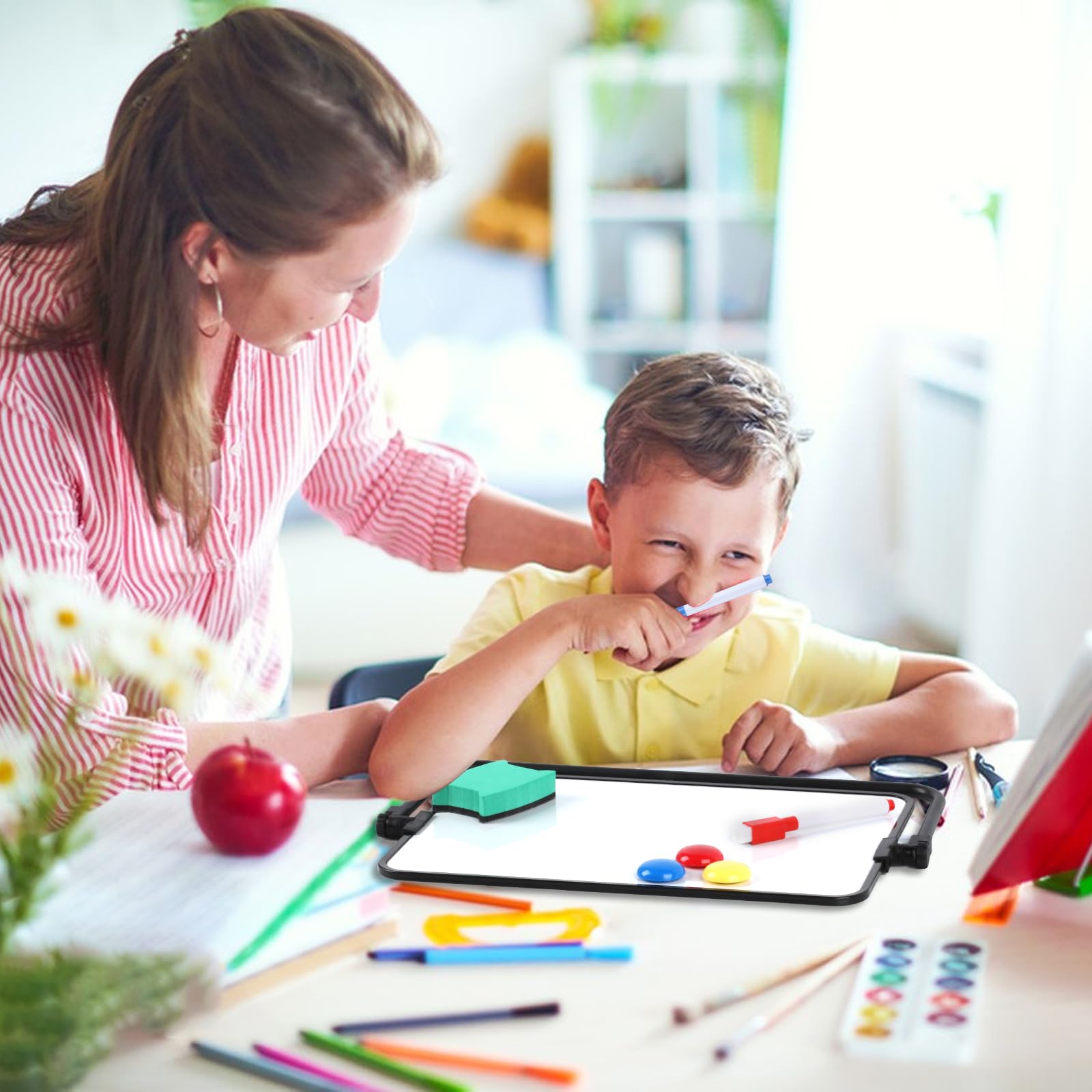 A4 Magnetic Whiteboard (30x21cm) - Double-Sided Dry Erase Board w/ Pens, Eraser & Magnets