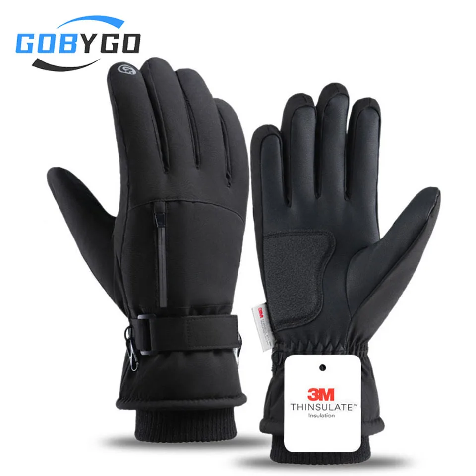 Gobygo 1 par luvas de esqui de inverno engrossado frio antiderrapante à prova dwaterproof água tela de toque luvas de pulso estendido equitação luvas de esqui das mulheres dos homens