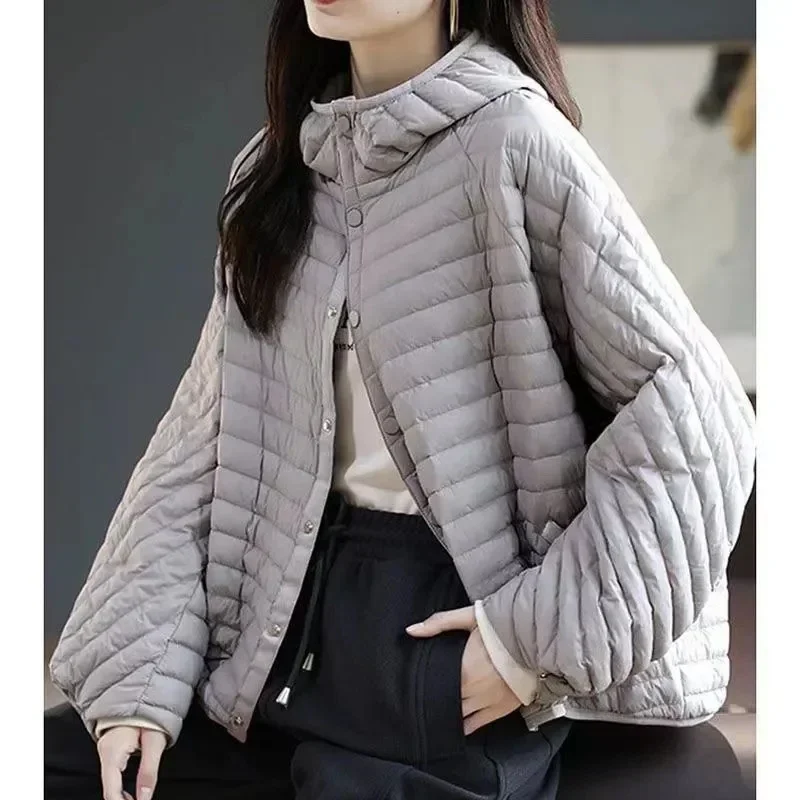 2024 秋冬新軽量秋冬ジャケット女性のファッション軽量フード付きルーズパーカーダウンコットンコート女性の
