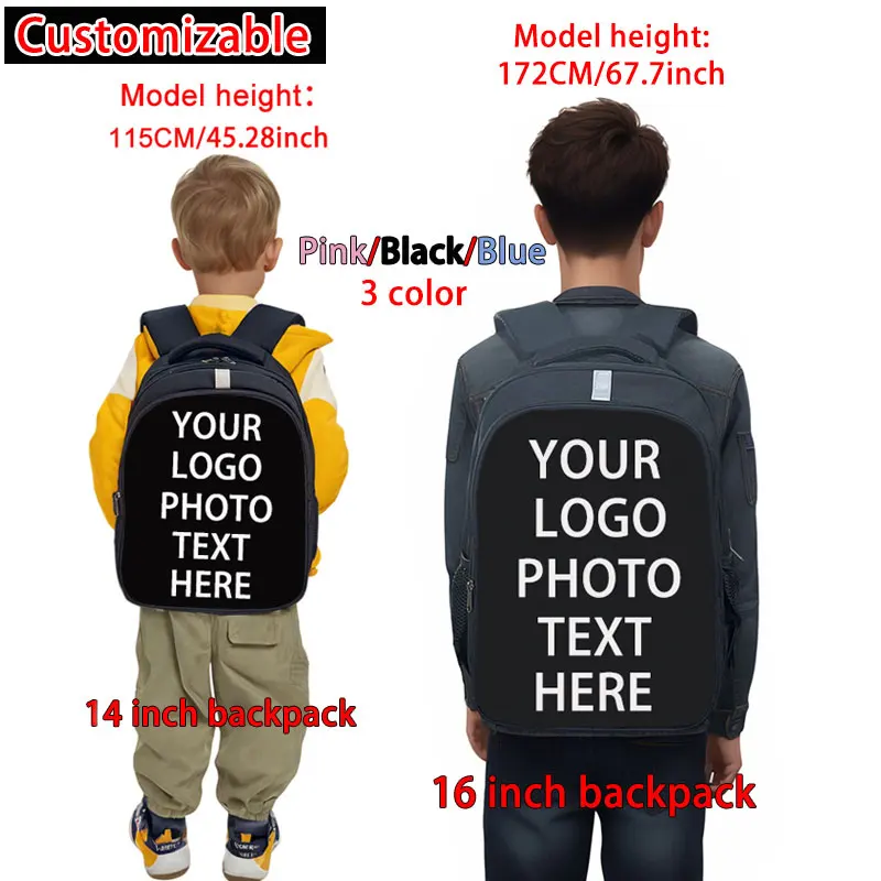 14/16 Inch Customize Pink/black/blue Backpack Women Men Rucksack Student School Bags for Teens Daypack Laptop Backpack Bookbag