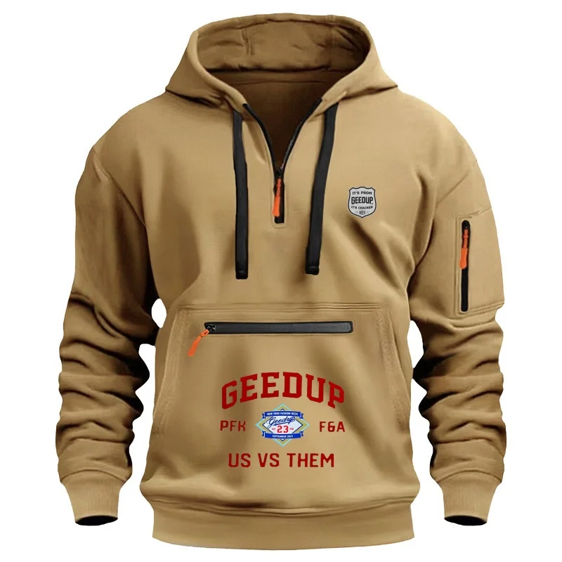 Sudadera con capucha informal para hombre, sudadera deportiva holgada de manga larga de talla grande con cremallera y múltiples bolsillos, color sólido, nueva moda, otoño e invierno