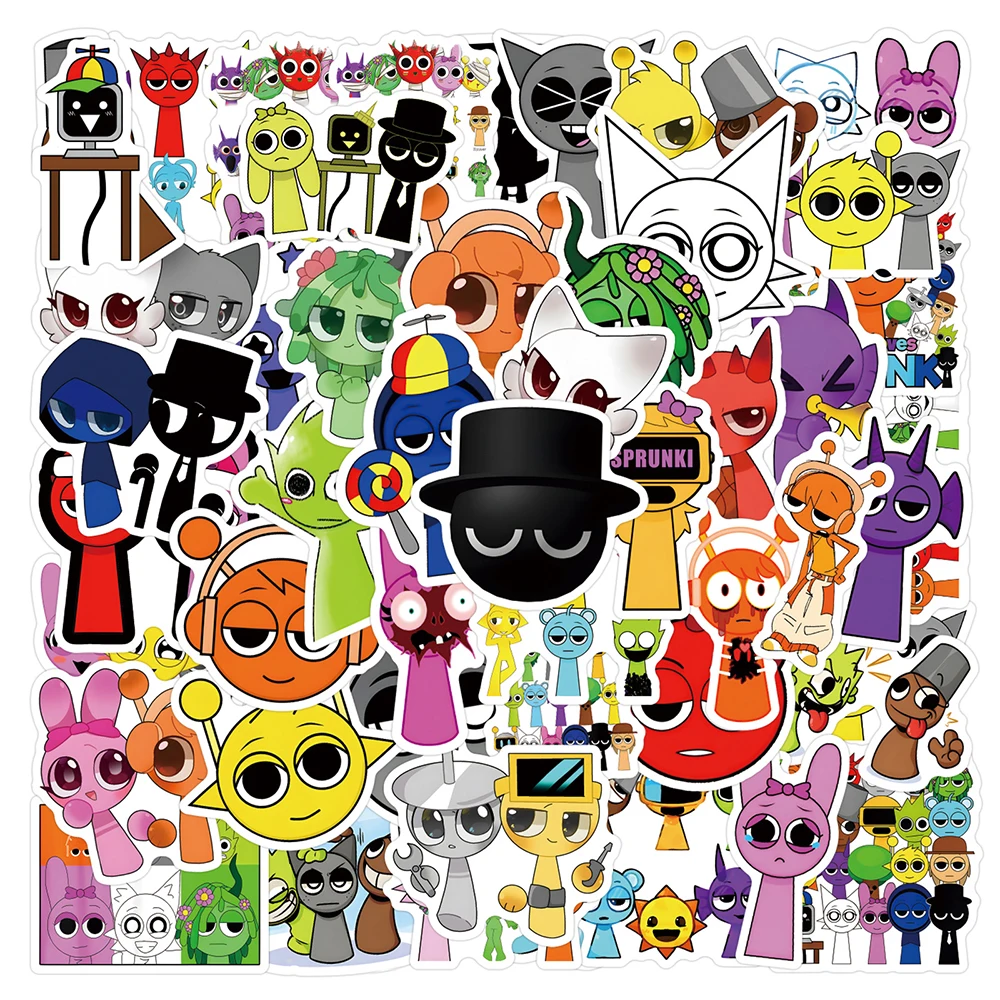 10/30/55/110 Uds. Pegatinas Incredibox Sprunki monopatín DIY cuaderno nevera teléfono guitarra equipaje calcomanías de dibujos animados juguete para niños Graffiti