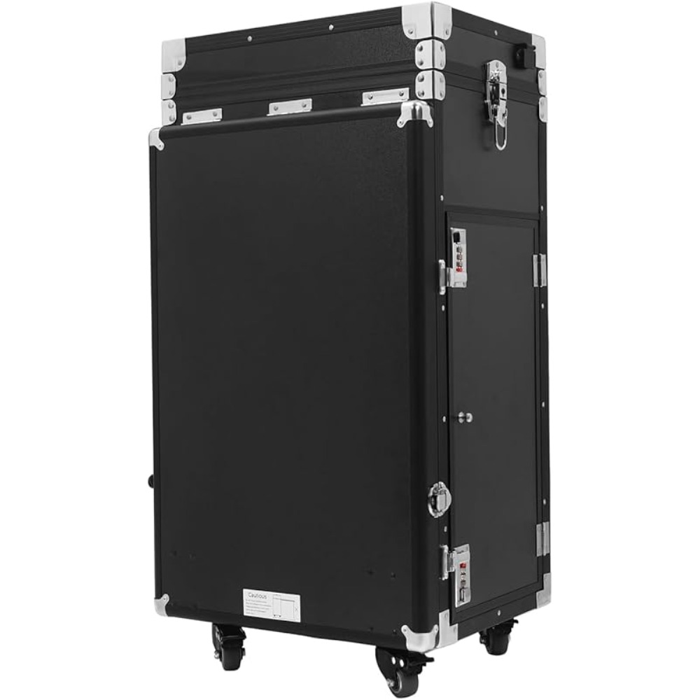 Professional Rolling Makeup Case, Foldable Nail Tables Travel Cosmetic Trolley Storage Organizer with 4 Drawers Mirror & Speaker