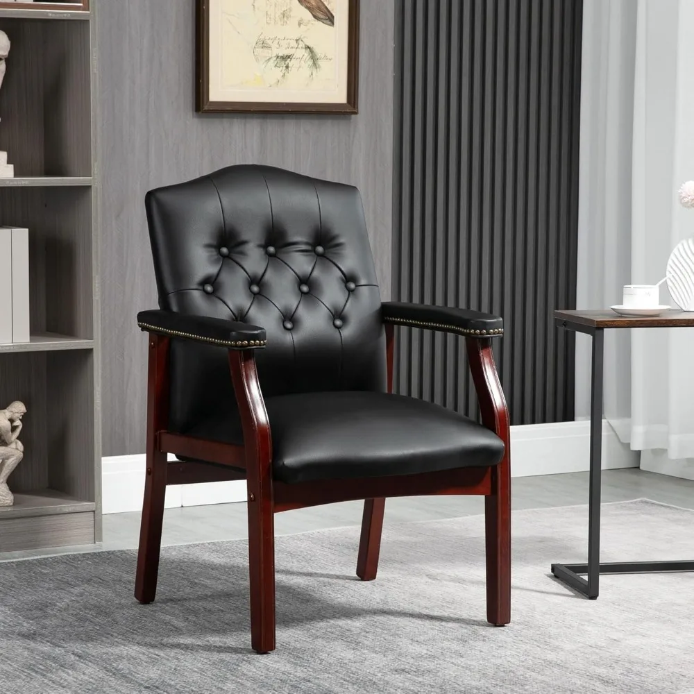 Black Leather Office Chairs Set of 2 - Ergonomic Executive Guest Chairs for Reception, Multi-Scene Use (Waiting Room, Meeting