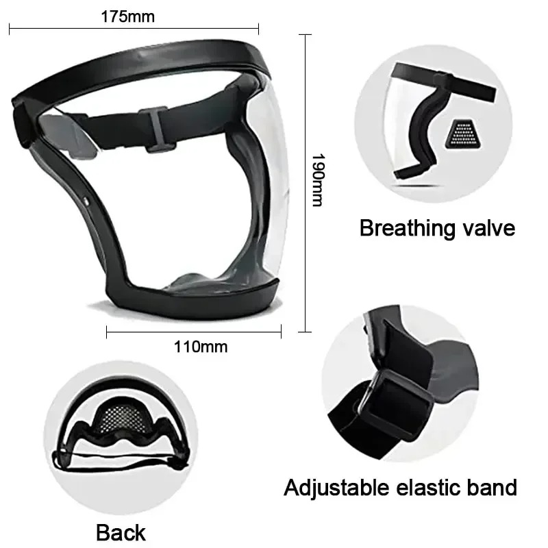 Full Face SHIELD หน้ากากโปร่งใส HEAD Eye SAFETY ป้องกันแว่นตาหน้าจอ Visors ฝุ่น WindProof Anti-FOG เครื่องมือห้องครัว