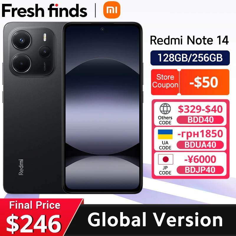 【Brand+】Global Version Xiaomi Redmi Note 14 MediaTek Helio G99-Ultra 108MP AI 5500mAh 6.67" AMOLED 120Hz Display