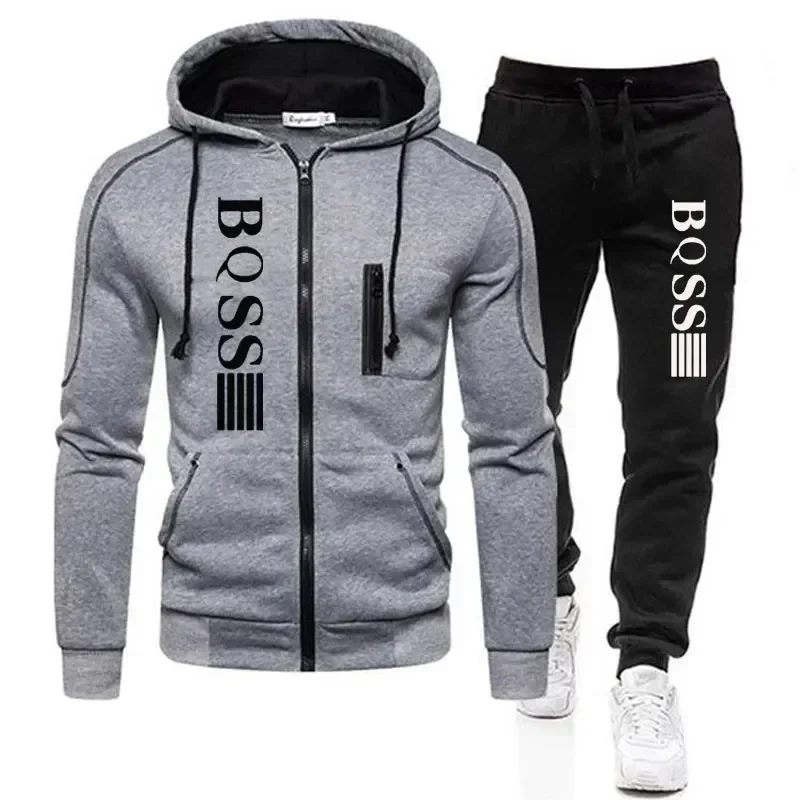 Otoño e Invierno nueva chaqueta cárdigan con cremallera + pantalones de chándal conjunto para correr fitness baloncesto jogging conjunto casual de 2 piezas