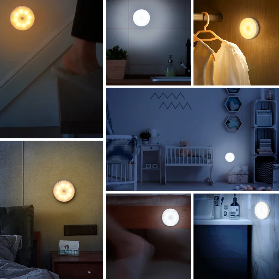 1/2/4pcs 충전식 모션 센서 LED 야간 조명 벽 장식 침실 밤 램프 주방 캐비닛 조명 어린이 야간 조명