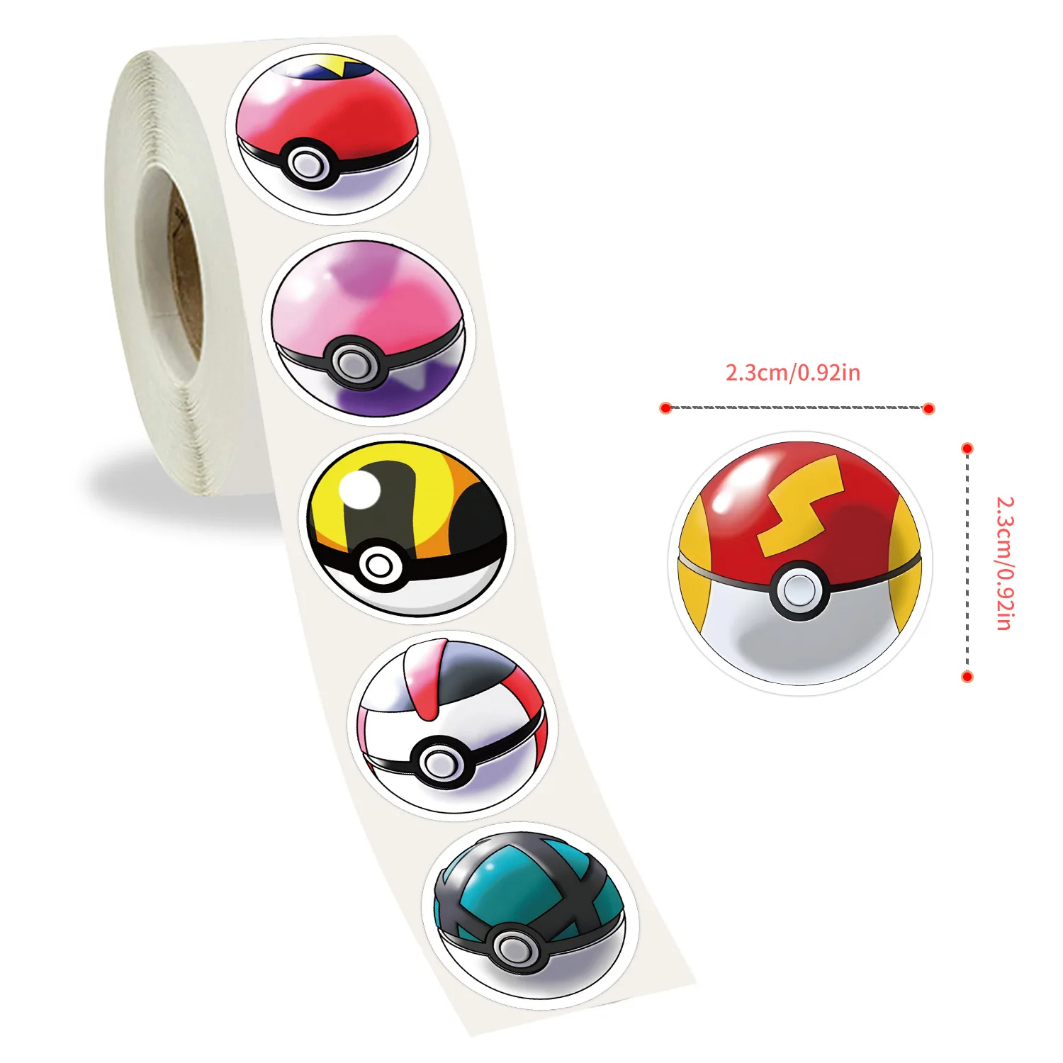 500 pçs animação dos desenhos animados pokémon poké bola rolo adesivo fita mão conta diy decorativo adesivo de vedação à prova dwaterproof água copo brinquedo