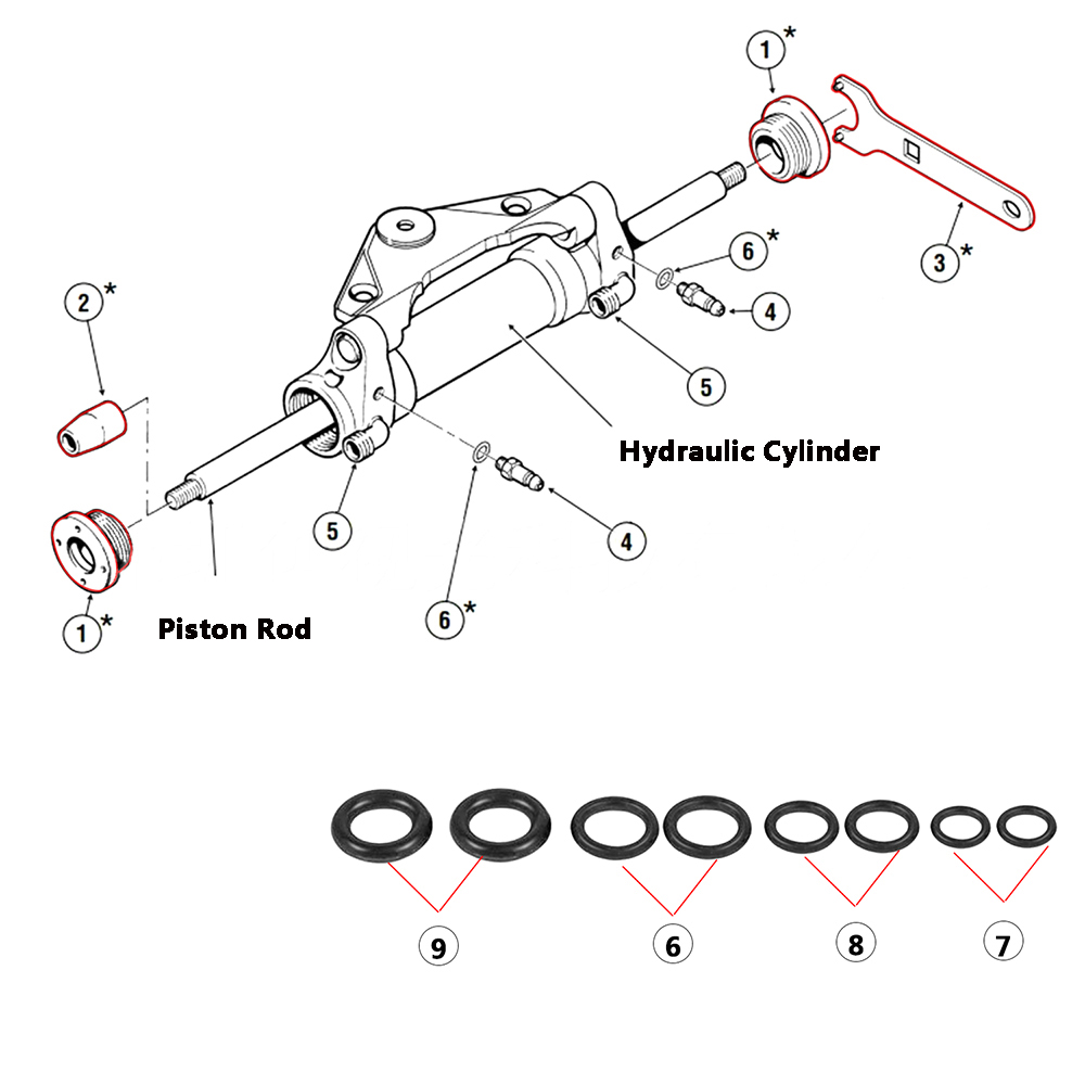 Front Mount Boat Hydraulic Steering Cylinder Seal Kit For Seastar With Wrench