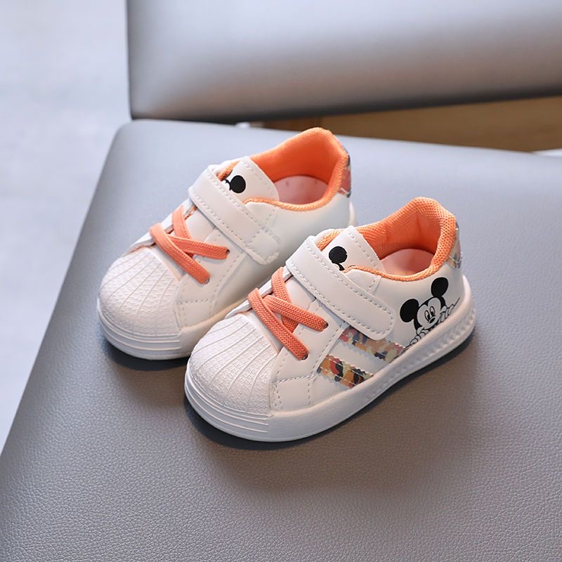 Disney branco sapatos casuais para bebê menino menina marca crianças tênis mickey mouse crianças sapatos de caminhada da criança tamanho 15-25