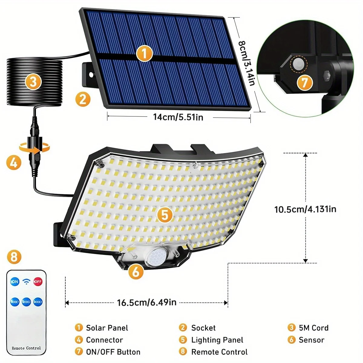 234LED Motion Sensor Solar Wall Lights Outdoor with Remote, 3 Modes, Waterproof Dusk to Dawn Security Flood Lamp for Porch Patio