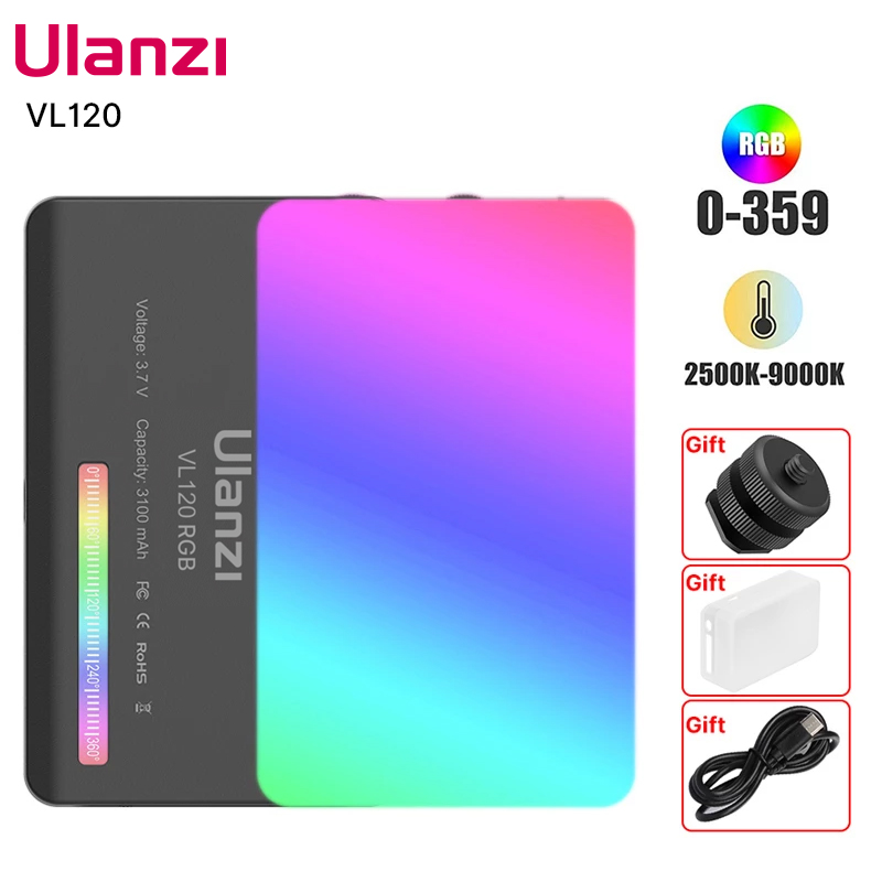 VIJIM Ulanzi VL120 Full Video RGB Ánh Sáng 2500K-9000K Đèn LED Chụp Ảnh Chiếu Sáng Mờ Camera Ánh Sáng Trực Tiếp vlog Lấp Đầy Ánh Sáng