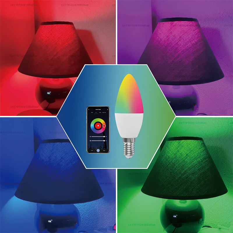 Tuya Wifi E14 Lampada a candela Controllo app Lampadina intelligente 5/7/9W RGB + CW Luce LED Dimmerabile Lampade di gruppo di cristallo Funziona con Alexa Google